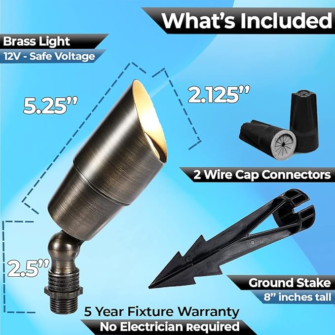 LED Spot Lights Outdoor Landscape Lighting 107 - Solid Brass Spotlight LED Yard Lights Security Landscape for Beautiful Bright Long Lasting Home Garden Patio Pool Area Deck Lighting (No Bulb)
