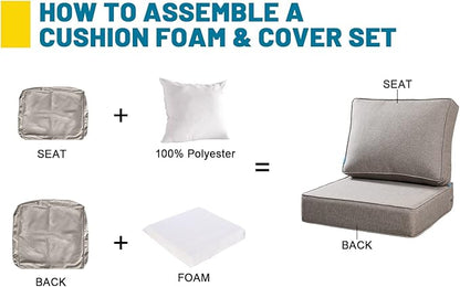ARTPLAN Olefin 24x24 Deep Seat Patio Cushions for Outdoor Furniture,Extra 6 inch Thick,Back 18"x24",Removable,Replacement,Solid/Floral,Outdoor/Indoor,Khaki