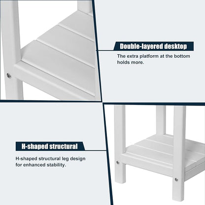 nalone Adirondack Side Table 16.5" Outdoor Side Table HDPE Plastic Double Adirondack End Table Small Table for Patio (White)