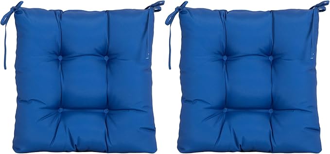 ARTPLANT Outdoor Dinning Seat Pads Cushions with Tie 19"x19"x4",Square Wicker Outdoor Tufted Chair Cushion,Set of 2,Navy Blue