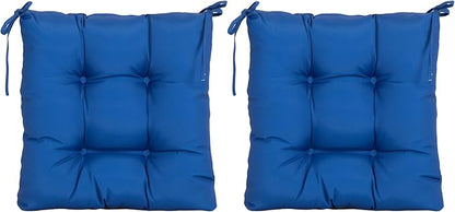 ARTPLANT Outdoor Dinning Seat Pads Cushions with Tie 19"x19"x4",Square Wicker Outdoor Tufted Chair Cushion,Set of 2,Navy Blue