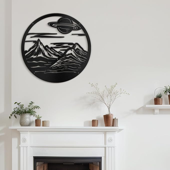 SIGNLEADER Metal Wall Art Decor Mountain Range Sun Landscape Minimalist Modern Abstract Wall Sculpture Hangings Home Decoration for Living Room, Bedroom, Bathroom, Kitchen, Outdoor - 18" Black