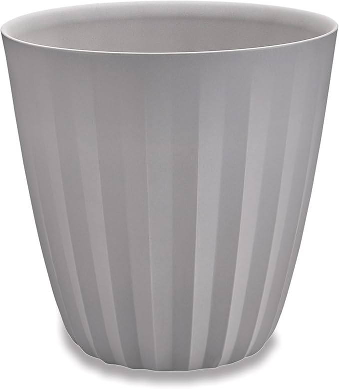 Crescent Garden Pleat Modern Decorative Planter, Indoor/Outdoor Pot, Resin Planter with Drain Hole - 15" W x 15" H (Ash)