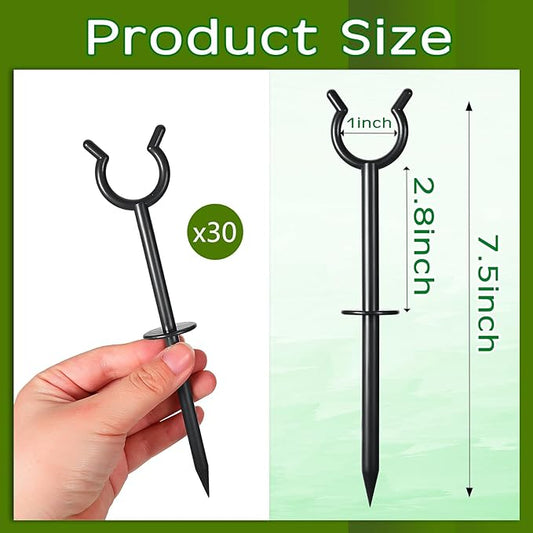 Taiyin 30 Pcs 3/4'' Garden Hose Holder Brackets Garden Guide Holder Decorative Outdoor Guide Stakes Support Spike Plant Tool to Keep Off Lawn for Yard (Black)