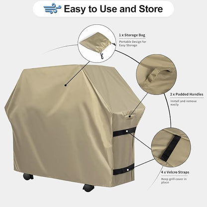 OutdoorLines Waterproof Heavy Duty BBQ Grill Cover - Universal Barbecue Grill Covers UV Resistant Barbeque Gas Grill Cover for Outdoor Outside Grill, 58L x 24W x 44H Inch, Camel