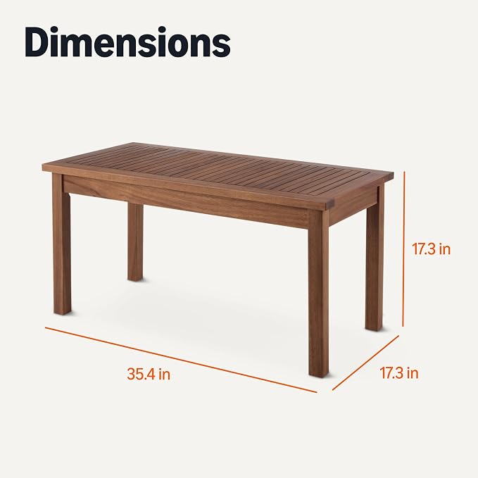 Amazon Basics Patio Coffee Table, FSC-Certified Wood, 35"