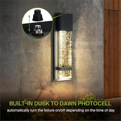 ASD LED 13" Bubble Glass Wall Light Fixture, Outdoor Dusk to Dawn Sconce | 3CCT, Waterproof, Photocell, ETL Listed | 12W 500LM 3000-5000K 120V | Exterior Lantern, Porch Lighting | Black, 4 Pack