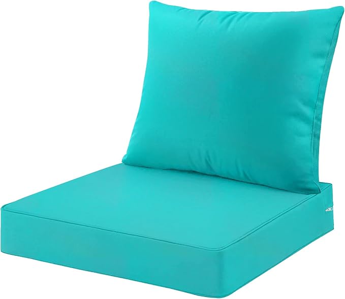 ARTPLAN Outdoor Deep Seating Cushions with Backrest Set, All-Weather Waterproof Patio Sofa Cushions for Sectionals, High-Resilience Foam Garden Furniture Cushion Cover,Aqua