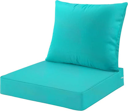 ARTPLAN Outdoor Deep Seating Cushions with Backrest Set, All-Weather Waterproof Patio Sofa Cushions for Sectionals, High-Resilience Foam Garden Furniture Cushion Cover,Aqua