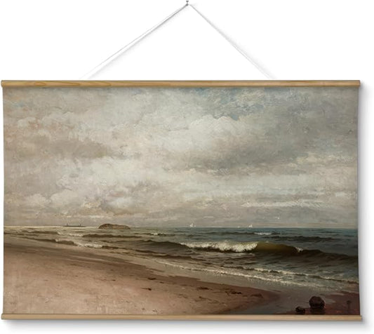 ARPEOTCY Extra Large Vintage Framed Wall Art, 36x54 Inch Coastal Ocean Beach Seascape Hanging Canvas Prints Scroll Wall Art Decor for Living Room Bedroom, Retro Scenery Pictures Above of Bed