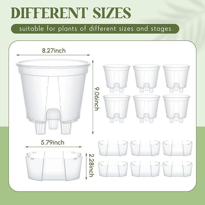 Wonderjune Self Watering Pots for Indoor Plants with Deep Reservoir and High Drainage Holes for Outdoor Plants and Flowers, Bare Root Planter(8.27'',Clear,6 Pcs)