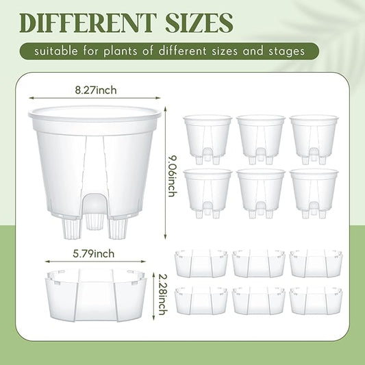 Wonderjune Self Watering Pots for Indoor Plants with Deep Reservoir and High Drainage Holes for Outdoor Plants and Flowers, Bare Root Planter(8.27'',Clear,6 Pcs)