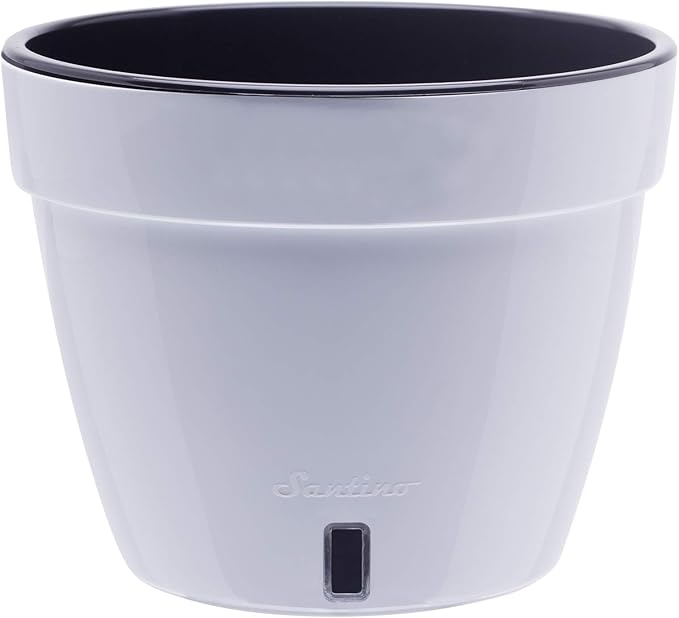 DecoPots - 10.6 Inch Self Watering Planter - Modern Flower Pot with Water Level Indicator for All House Plants, Flowers, Herbs - Height 8.3 inches (Diameter 10.6", White/Black)