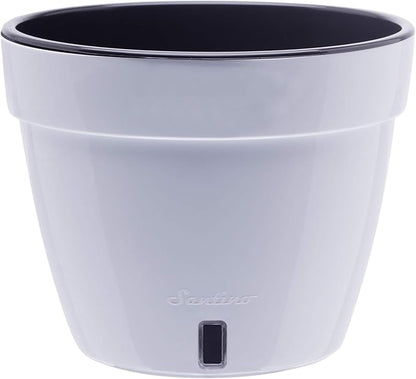 DecoPots - 10.6 Inch Self Watering Planter - Modern Flower Pot with Water Level Indicator for All House Plants, Flowers, Herbs - Height 8.3 inches (Diameter 10.6", White/Black)