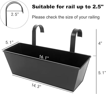 Railing Planters Outdoor Balcony 16 Inch Deck Over The Railing Planter Boxes Hanging Planters for Fence Flower 3 Pcs (Black)