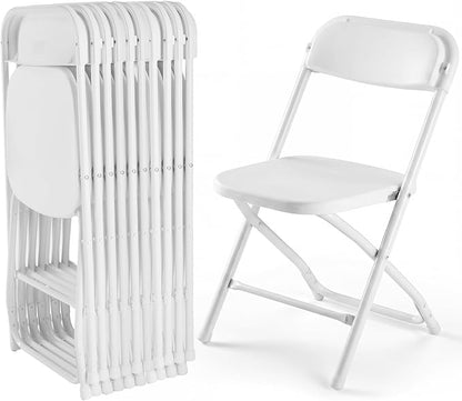 DUMOS Folding Chairs Sets of 10, 330lbs Plastic Stackable Portable Patio Dining Sets, Fold Up for Indoor Outdoor, Camping, Garden, Party, Meeting, Weeding, White