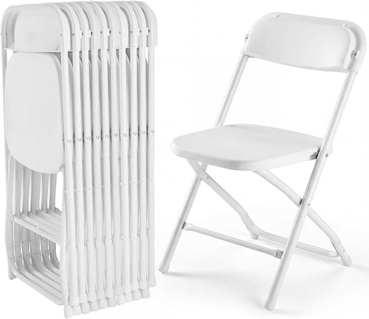 DUMOS Folding Chairs Sets of 10, 330lbs Plastic Stackable Portable Patio Dining Sets, Fold Up for Indoor Outdoor, Camping, Garden, Party, Meeting, Weeding, White