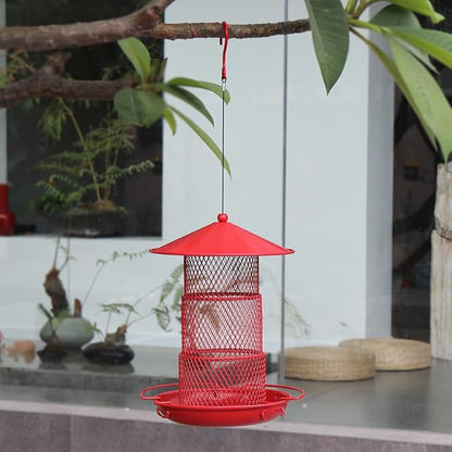 Fermus Foldable Bird Feeder, Portable and Collapsible Outdoor Metal Bird Feeder with Tray for Balcony and Backyard