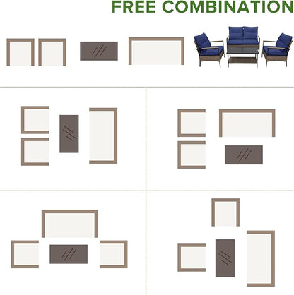 EAGLE PEAK 4 Piece Mojave Dusk Outdoor Conversation Set, Patio Wicker Furniture, Loveseat, 2 Patio Chairs and Coffee Table, Brown/Blue