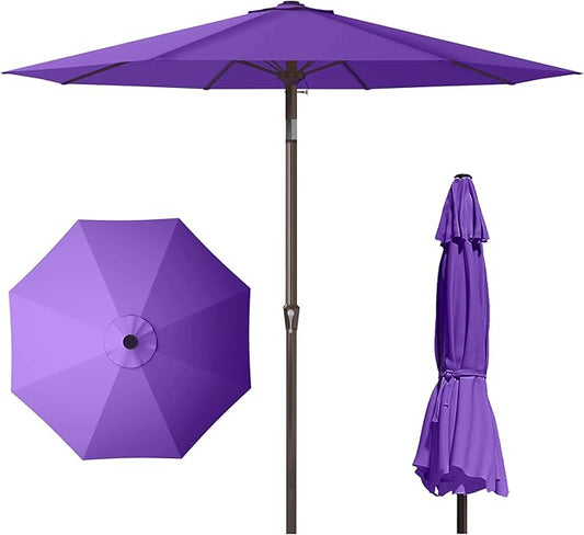 PatioKingdom 11FT Patio Umbrella,Outdoor Umbrella with Push Button Tilt and Crank,Market Table Umbrella with 8 Sturdy Fiberglass Ribs UV Protection(Dark Purple, 11FT)