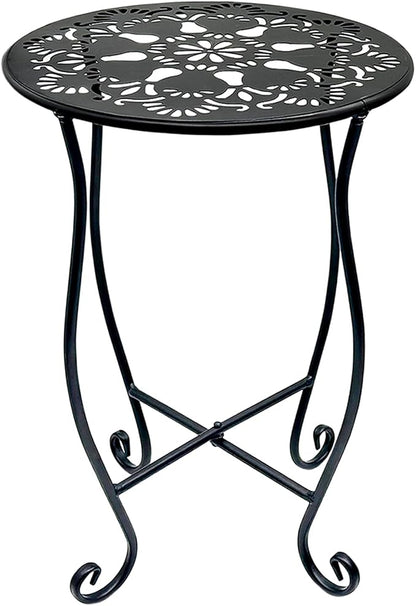 Arbuxzuy 17" Tall Round Metal Outdoor Side Tables for Patio, Decorative Black Flower Pot Stand, Rustproof Potted Holder, 120 lbs Load Capacity