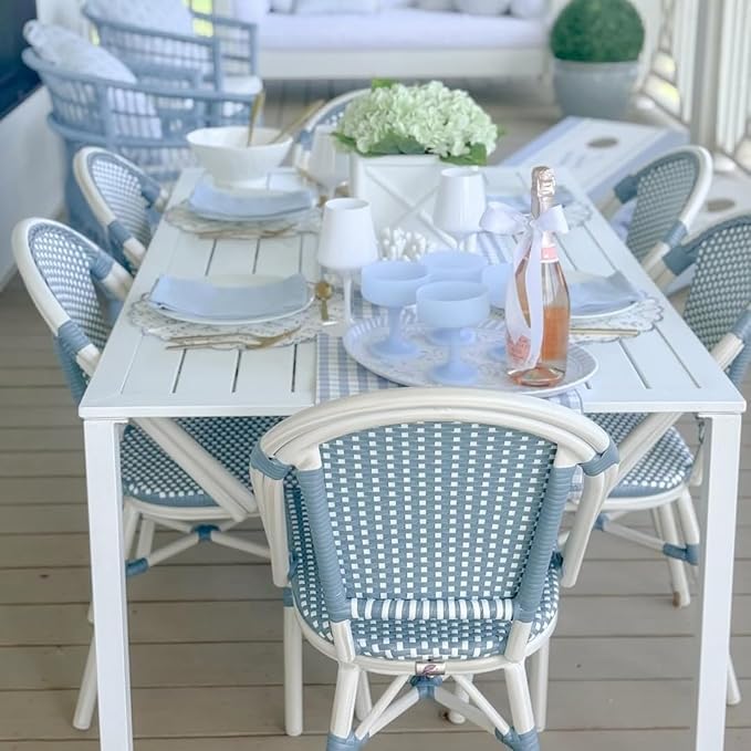 PURPLE LEAF Outdoor Dining Chair Set of 4 Hand-Woven Wicker Rattan Chairs for Outdoor Garden Kitchen Backyard Porch White Print Finish Patio Chairs Light Blue French Bistro Chairs