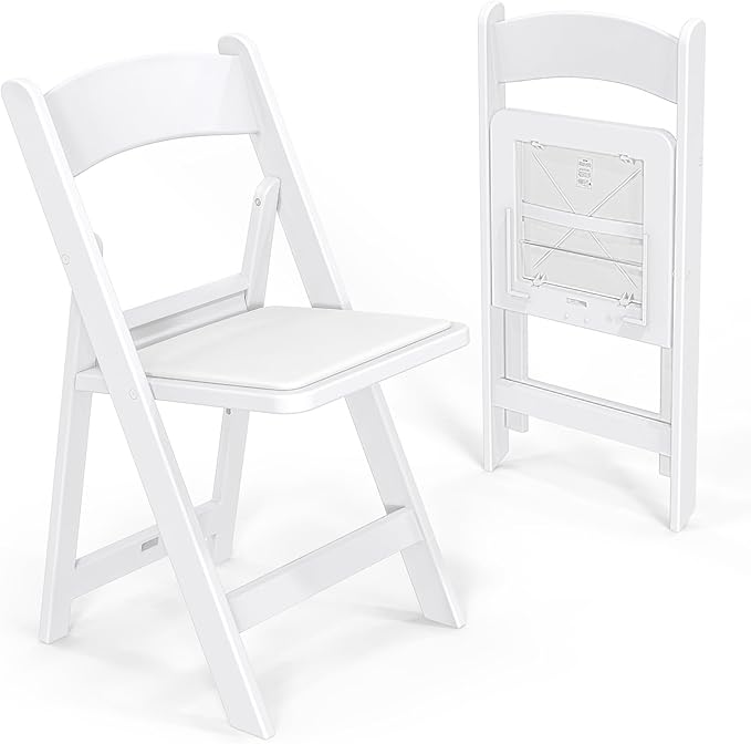 VINGLI Resin Folding Chairs with Cushion, Foldable Plastic Chair with Comfortable Padded Seats, Perfect for Event Party Indoor Outdoor, White, 2 PC