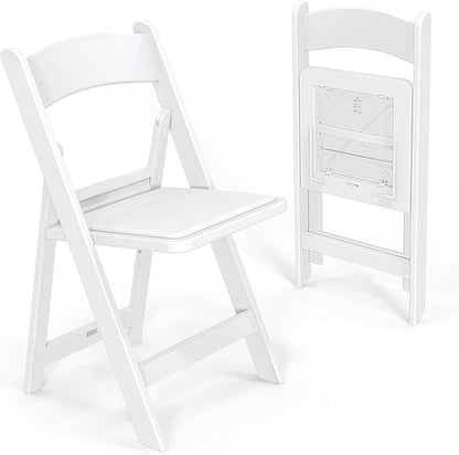 VINGLI Resin Folding Chairs with Cushion, Foldable Plastic Chair with Comfortable Padded Seats, Perfect for Event Party Indoor Outdoor, White, 2 PC