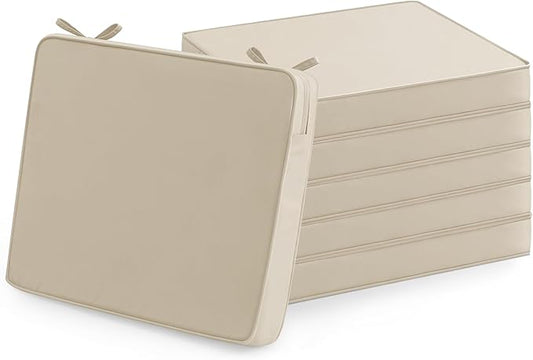 Outdoor Chair Cushions Set of 6: Waterproof & Fade Resistant Deep Seat Cushion for Patio Furniture - 24 x 24 x 3 Inch Chair Pads with Ties and Hidden Zipper - Patio Chair Cushion Replacement, Beige