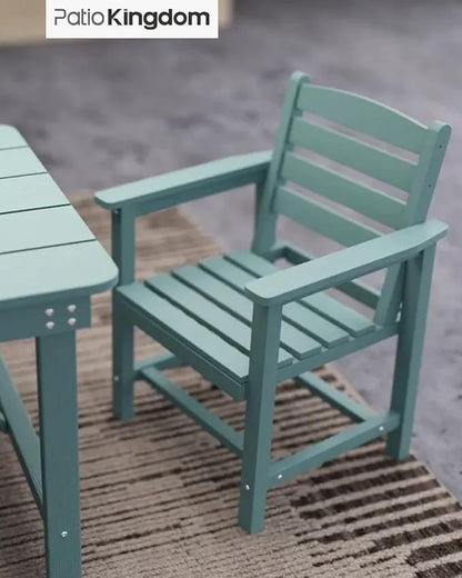 7-Piece Light Blue HDPE Patio Table and Chairs Set, Weather Resistant Outdoor HDPE Dining Table Sets with Umbrella Hole for Lawn, Garden, Deck, Poolside, Balcony