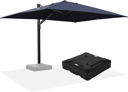 PURPLE LEAF 9' X 12' Rectangle Patio Umbrella with Base Large Cantilever Outdoor Umbrella Offset Umbrella with 360-degree Rotation Garden for Deck Backyard Pool Navy