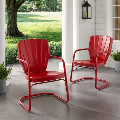 Crosley Furniture Ridgeland 2-Piece Outdoor Chair Set, Retro Metal Patio Chairs for Dining, Porch, Deck, Red