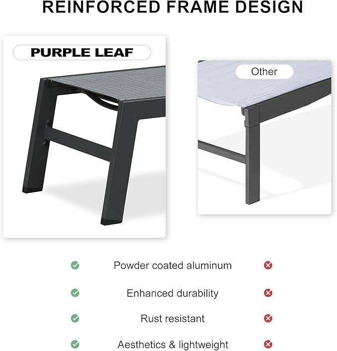 PURPLE LEAF Outdoor Chaise Lounge Set of 2 Aluminum Patio Lounge Chair with Wheels and Side Table Pool Chaise Lounge Chair for Outdoor Backyard Poolside Mixed Grey (2 Lounges Chairs W/Table)