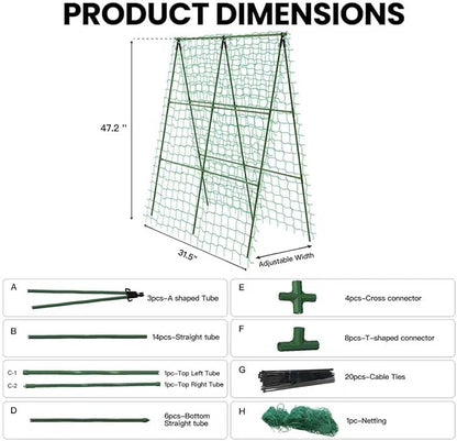 Compact A-Frame Plant Trellis for Peas, Beans & Small Climbing Plants - 47'' H x 31.5'' W PE-Coated Galvanized Steel Garden Support with Netting, Ideal for Raised Beds & Container Gardens