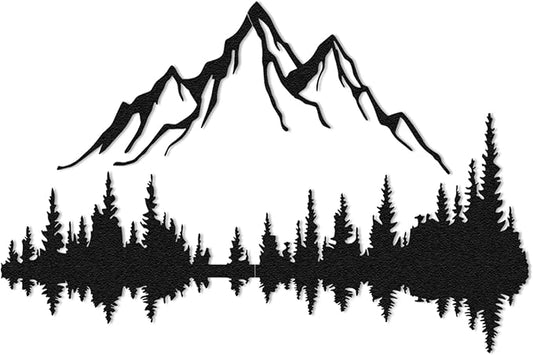 Mountain Lake Forest Large Metal Wall Art Black Minimalist Nature Silhouette Wall Decor Outdoor Landscape Wall Sculpture for Living Room, Bedroom, Kitchen or Office (Black, 24W'' x 16L'', Unframed)