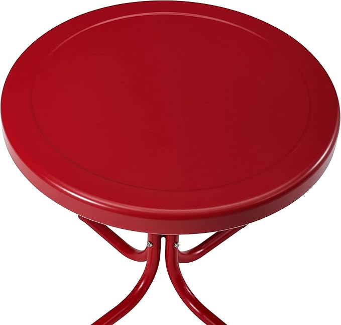 Crosley Furniture Griffith 3-Piece Outdoor Rocking Chair and Side Table Set, Retro Metal Bistro Patio Sets, Bright Red Gloss