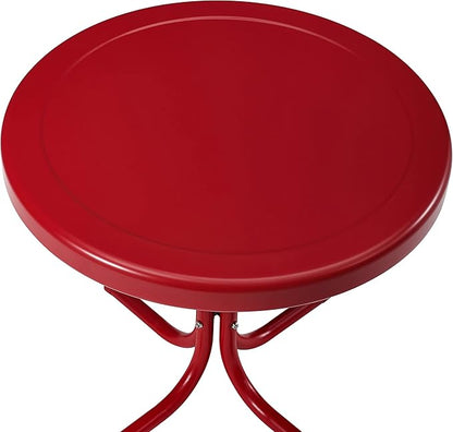 Crosley Furniture Griffith 3-Piece Outdoor Rocking Chair and Side Table Set, Retro Metal Bistro Patio Sets, Bright Red Gloss