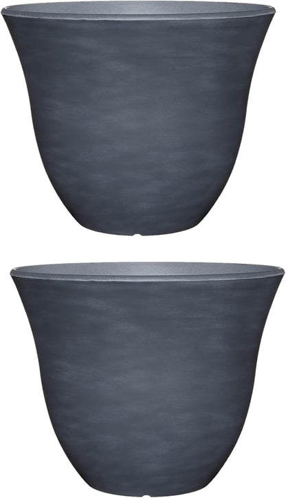 Classic Home and Garden Indoor/Outdoor Round Honeysuckle Resin Flower Pot Planter, Zinc Grey, 13" (Pack of 2)
