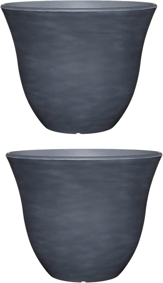 Classic Home and Garden Indoor/Outdoor Round Honeysuckle Resin Flower Pot Planter, Zinc Grey, 13" (Pack of 2)