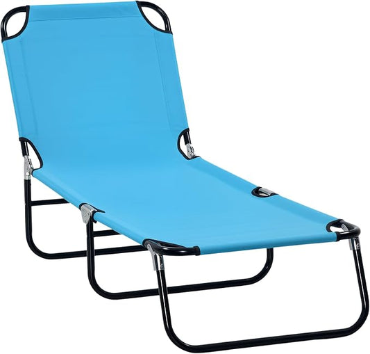 Outsunny Folding Chaise Lounge Chair with 5-Level Back, Sky Blue | Pool Sun Tanning Chairs, Breathable Mesh Seat, Headrest, for Pool, Beach, Yard, Patio, Outside