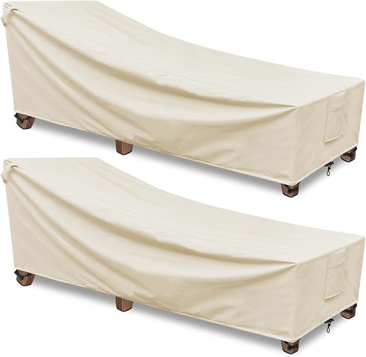 Chaise Lounge Cover Outdoor Waterproof - 2Pack, 600D Weather-Resistant Polyester UV-Resistant and Tear-Resistant Fabric, Patio Lounge Chair Covers 80" L x 30" W x 27" H, Beige