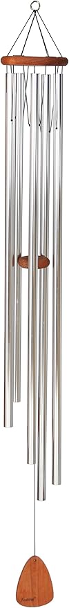 Festival 60-inch Redwood Wind Chime w/Customization in Silver by Wind River for Patio, Backyard, Garden, and Outdoor décor. Made in The USA