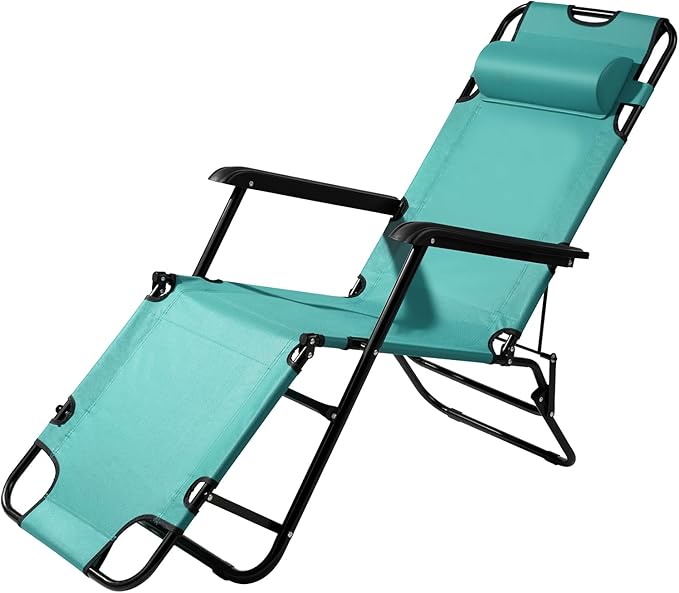 Outdoor Folding Chaise Lounge Chair, Patio Sun Lounger Reclining Beach Chair Sun Patio Pool Lawn Recliner Chair (Green)
