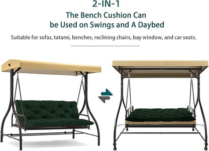 Swing Replacement Seat Cushions, 2-3 Seater Bench Cushions for Outdoor Furnitur with Backrest, Garden Recliner Seat Cushions Waterproof Sofa Pads (Dark Green, 60x40in)