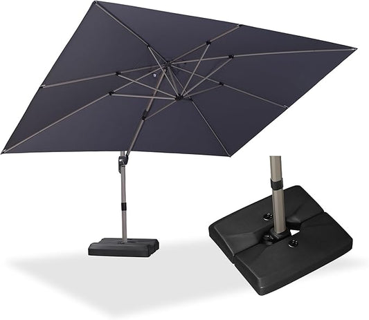 PURPLE LEAF Patio Umbrella with Base Included, 10‘×13’ Outdoor Aluminum Cantilever Umbrella with 360° Rotation, Aluminum Large Offset Umbrella for Outdoor Garden Pool, Light Grey