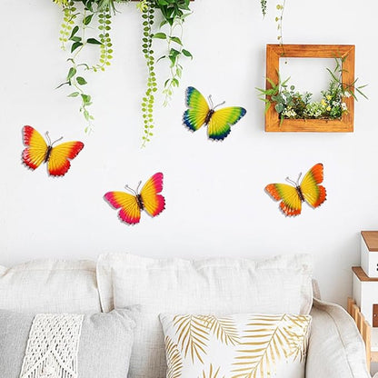 dreamskip 4 Pcs Metal Butterfly Wall Decor Art, Colorful Metal Butterflies Outdoor Wall Art, Hand-Crafted Outdoor Wall Decor For Yard, Garden, Fence, Patio, Living Room, Bedroom Decoration