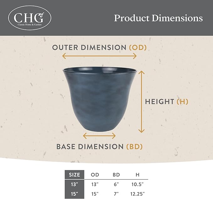 Classic Home and Garden by Growscape Honeysuckle Resin Planters - Lightweight Indoor & Outdoor Plant Pots - UV-Resistant Plastic Flower Pots - Pot Planters for Flowers & Herbs (15" Distressed Copper)