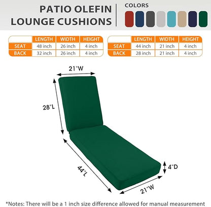 Sundale Outdoor Olefin Chaise Lounge Cushion, Water-Resistant Patio Lounge Chair Cushion, Thick Lounger Pad with 4 Straps Dark Green, 72 x 21 x 4 Inches