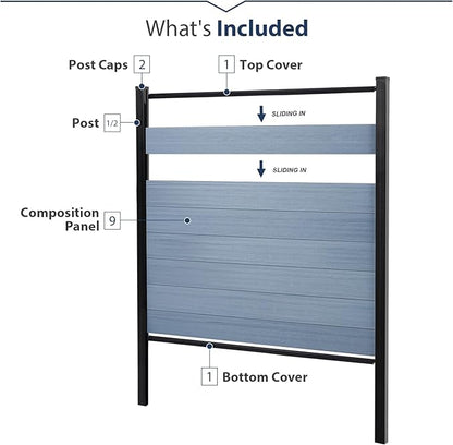 72" W x 72" H Outdoor Privacy Fence with Sturdy Alloy Post, Tall Wind Resistant Fence Covering Privacy for Yard Backyard Garden and Swimming Pool(Grey,1 Post)