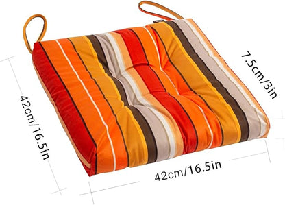 2-Pack Outdoor/Indoor Wicker Patio Seat Cushion Pad with Ties - Dining Chair Cushion, 17" x 17" (Orange and Red Stripes)
